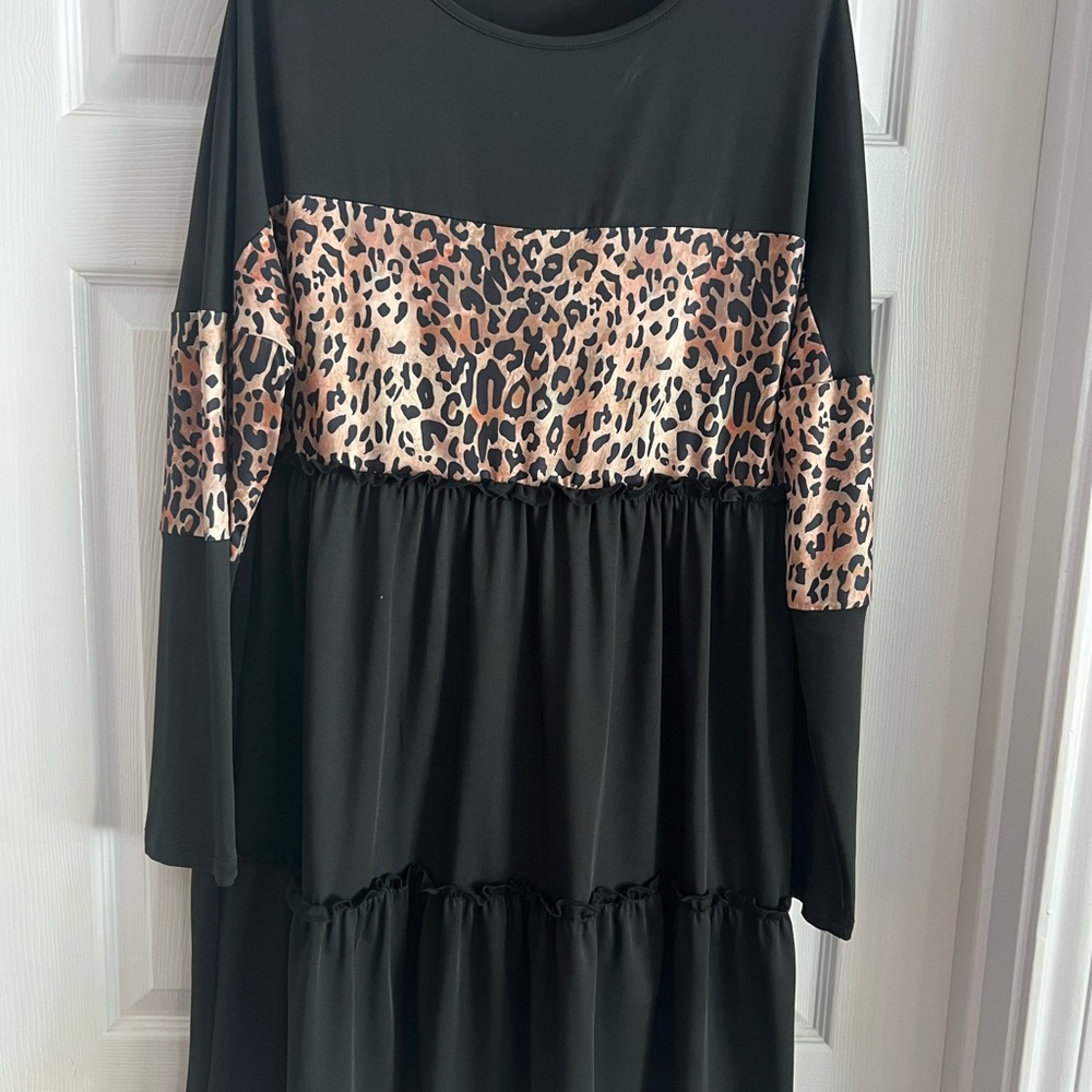 Leopard Print Black Midi Dress